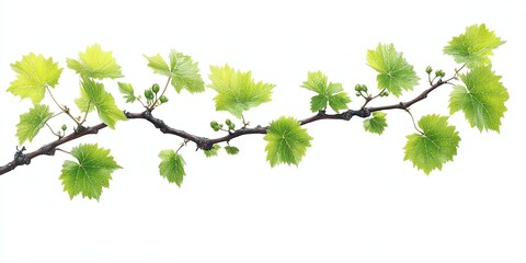 Obraz premium A delicate branch with fresh green leaves isolated on a white background