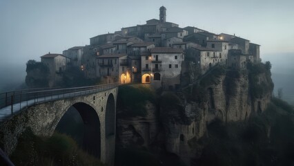 Misty mountaintop village