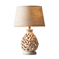 Elegant White Decorative Table Lamp with Unique Cutout Design and Soft Beige Shade for Modern Home Ambience