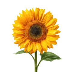 Obraz premium A Bright and Vibrant Sunflower Displaying Its Radiant Yellow Petals and Rich Brown Center Surrounded by Green Leaves in Full Bloom
