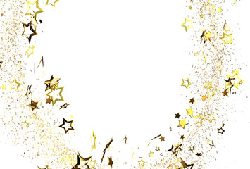 Elegant gold star confetti on white. Perfect for holidays, celebrations, and luxury branding. Download this high-resolution image for your design projects.
