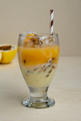 Fresh Colombian maracuyada with straw Street drink photography