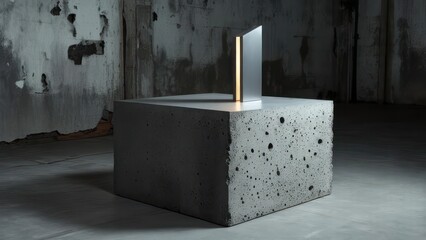 Modern concrete cube with metallic object