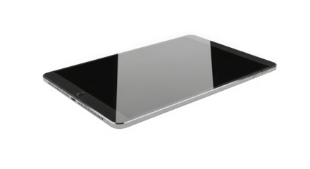 Sleek smartphone displaying a textured gray surface and reflective screen in a high-angle studio shot transparent background