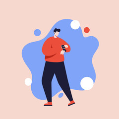 A modern man checking his smartwatch, symbolizing time management, technology, and a connected lifestyle. Ideal for themes of productivity, punctuality, or digital communication.