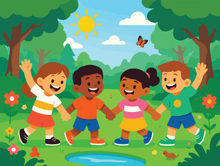 Children Exploring the Forest and Wildlife for World Children's Day