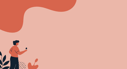 Stylized illustration of a person holding a bottle or marker on a soft, abstract background with organic shapes. Ideal for wellness, beauty, or creative concepts.