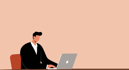 Professional man in a suit working on a laptop at a desk. Ideal for business, technology, productivity, and remote work concepts.