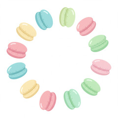 Colorful Macarons Circle Illustration Isolated on White Background, Sweet Dessert Treats
