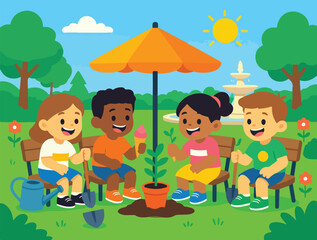 Children Playing Together in a Sunny Park for World Children's Day