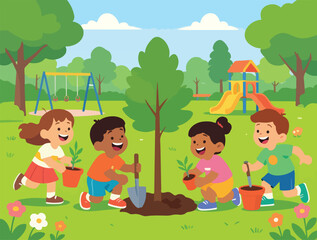 Children Playing in a Colorful Playground for World Children's Day