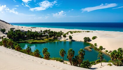 Obraz premium Desert oasis by turquoise ocean
