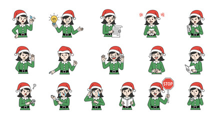 Fototapeta premium Collection of christmas elf illustrations depicting various emotions and actions