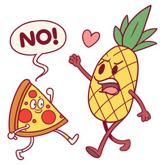 Vector food cartoon set with a funny ice cream cone and various fruit and vegetable illustrations