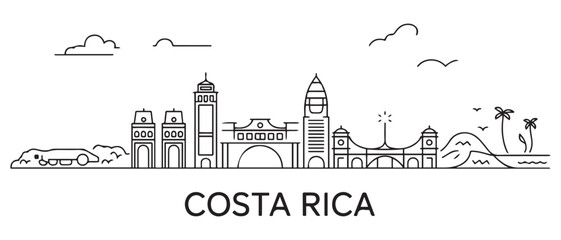 Costa Rica Line Art skyline. Travel Costa Rica famous landmarks. Business and tourism concept for presentation, banner, web site. with white background