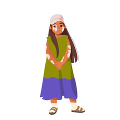 Positive cute small girl with vitiligo disease. Child with skin pigmentation problems. Skin diseases. Concepts of love yourself, dermatological illness. Cartoon vector illustration isolated on white