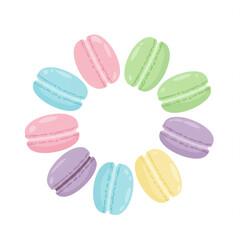 Colorful Macarons Circle Isolated on White Background, French Dessert, Sweet Treat