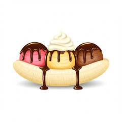 Delicious Banana Split Dessert with Chocolate Sauce and Whipped Cream