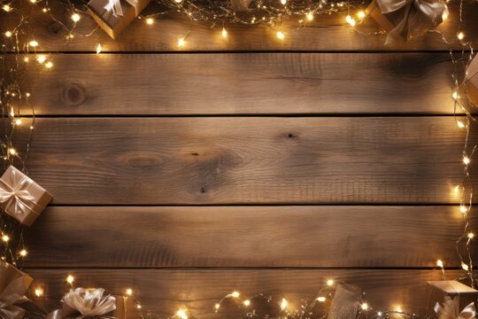 Brown wooden table christmas backgrounds decoration. - Powered by Adobe