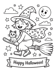 Spooky Halloween Coloring Book Pages For Kids-Adults,  Vectors Illustration, Line Art, Black & White Designs, Bold-Easy, A4 Size 8.5x11
