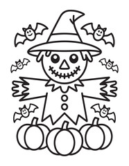 Spooky Halloween Coloring Book Pages For Kids-Adults,  Vectors Illustration, Line Art, Black & White Designs, Bold-Easy, A4 Size 8.5x11