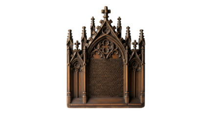 Intricate gothic wooden panel isolated on transparent background, showcasing the beauty of medieval craftsmanship and religious art in a decorative piece