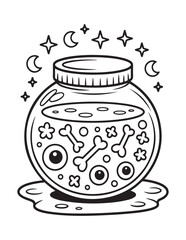 Spooky Halloween Coloring Book Pages For Kids-Adults,  Vectors Illustration, Line Art, Black & White Designs, Bold-Easy, A4 Size 8.5x11