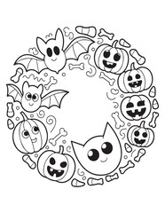 Spooky Halloween Coloring Book Pages For Kids-Adults,  Vectors Illustration, Line Art, Black & White Designs, Bold-Easy, A4 Size 8.5x11
