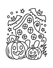 Spooky Halloween Coloring Book Pages For Kids-Adults,  Vectors Illustration, Line Art, Black & White Designs, Bold-Easy, A4 Size 8.5x11