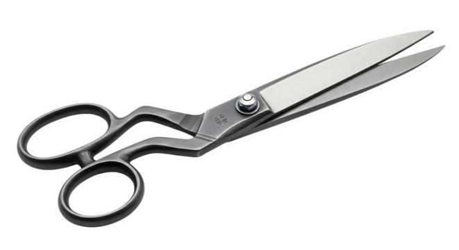 Open scissors isolated on transparent background, a versatile tool for cutting paper, fabric, and various materials, essential for crafts and office tasks