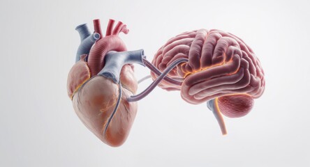 Anatomical rendering of heart and brain connected via vessels