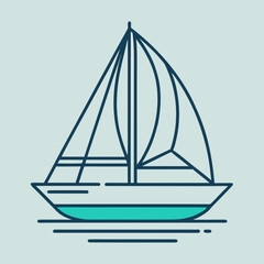 Sailboat silhouette with sails up isolated on white background