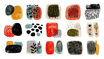 Naklejka premium Abstract Hand Drawn Shapes with Earthy Tones and Organic Textures