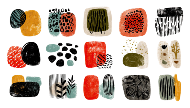 Abstract Hand Drawn Shapes with Earthy Tones and Organic Textures