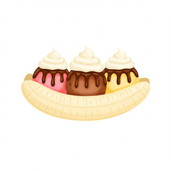 Delicious Banana Split Dessert with Ice Cream and Whipped Cream Illustration