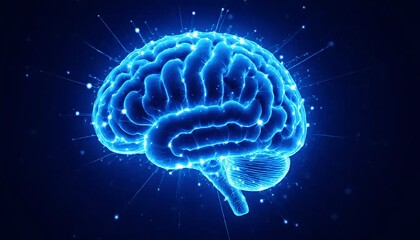 Blue brain illuminated with neural connections