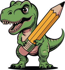 T-Rex Holding a Giant Pencil Clip Art