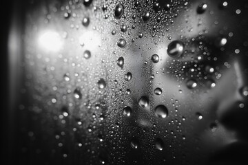 Monochrome Condensation: Abstract Water Beads on Fogged Mirror