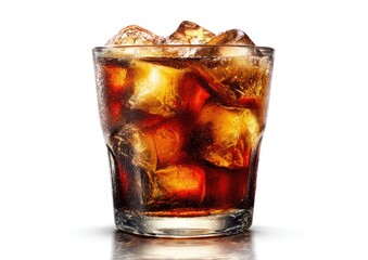 A glass of cola with ice cubes