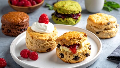 Assorted scones displayed on plate