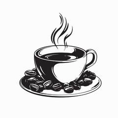 Delicious Hot Coffee Cup with Coffee Beans Vector Illustration Design