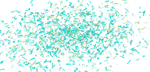 High-resolution image of teal and gold confetti falling on white background, perfect for celebratory designs.