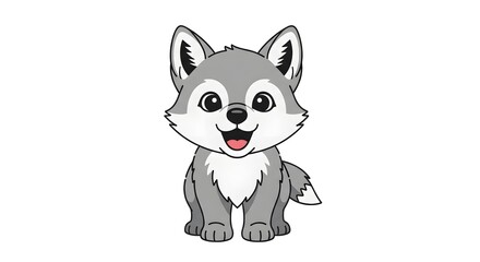 Obraz premium Funny and cute husky puppy cartoon vector illustration with a happy tail on a white background
