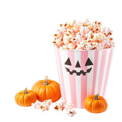 Halloween popcorn and pumpkins in pastel pink