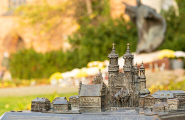 A detailed bronze miniature, a model of Ostrów Tumski island in Poznań. Poznan. Poland. © Alice
