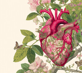 An illustration of an anatomical heart made from various clothes.