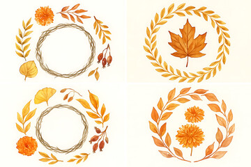 Watercolor fall botanical set, isolated plants illustration