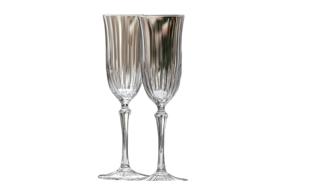 Elegant crystal champagne flutes on a formal table setting ready for a celebratory occasion isolated on a transparent background - Powered by Adobe