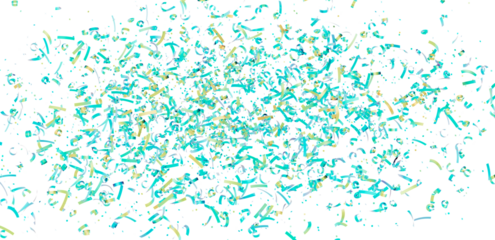 High-resolution image of teal and gold confetti falling on white background. Perfect for party invitations, celebrations, and festive designs.