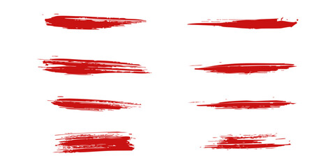 Straight red ink vector lines pack. Bloody color long and round hand-drawn brushstroke text highlights abstract design simple art
